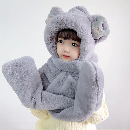 Children's Hat Winter Three-piece Set Veet Plush Kids' Headwear