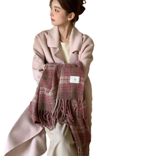 Sweet Pink Plaid Soft Glutinous Winter Scarfs