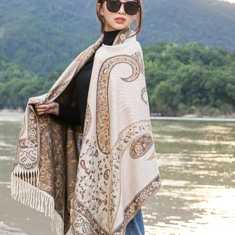 Women's Ethnic Style Cape Shawl Thickened Cashew Pattern Western Scarfs