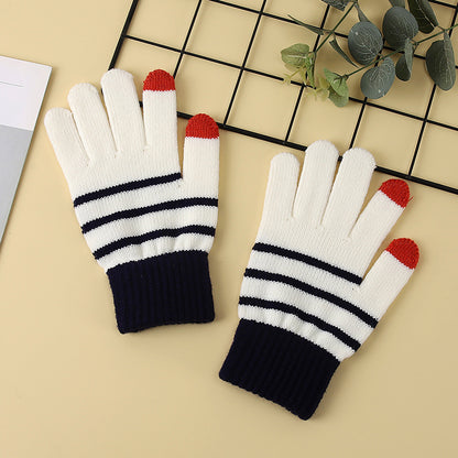 Women's & Men's Plaid Striped With Fleece Lining Touch Gloves