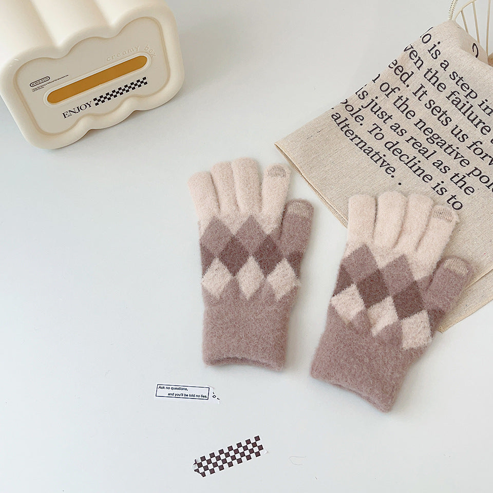 Female Winter Cold Protection Thickening Touch Gloves