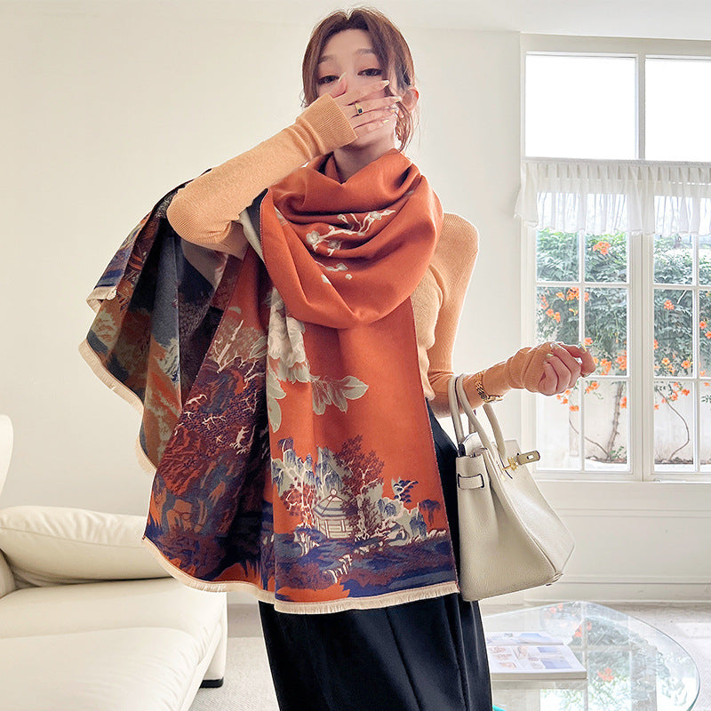 Women's Vintage Plum Thickened Double-sided Fashion Shawl Scarfs