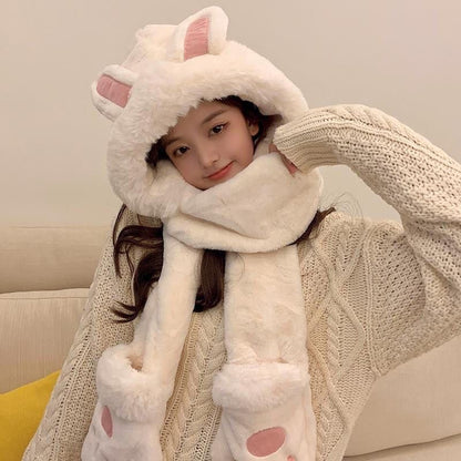 Women's Style Hat Three-piece Set Cute Rabbit Hats & Caps