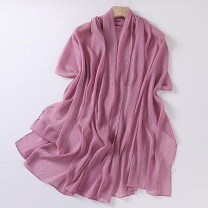 Live Broadcast Chiffon Sier Silk Pleated Long Scarfs