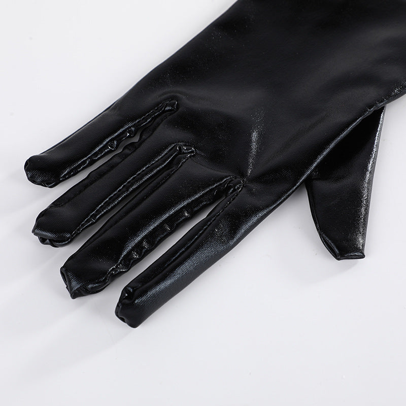 Patent Leather Tight Extended Bright Coated Pole Dance Gloves