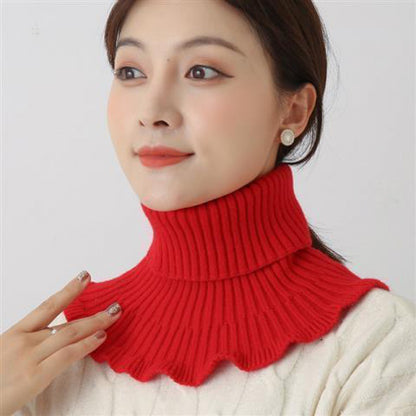 Women's Thermal Knitting Korean Pullover Detachable Collar Red Scarfs