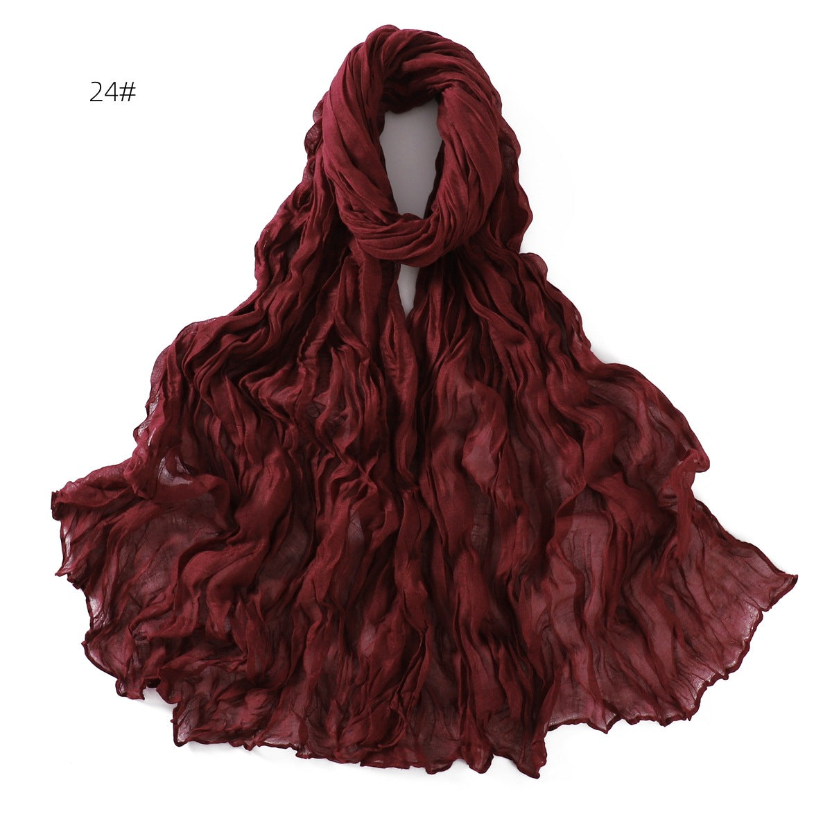 Women's Pure Color Voile Twist Wrinkle Cotton Linen Scarfs