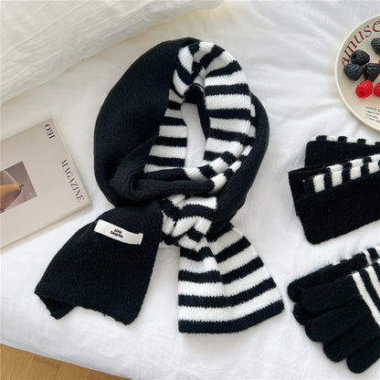 Women's Striped Knitted Korean Thickened Long Warm Scarfs