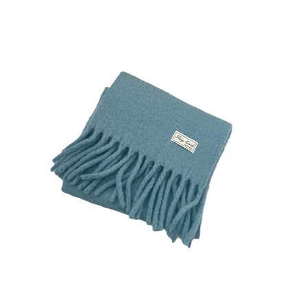 Fixed Spinning Wool Angora Blue White Temperament Pure Color Scarfs