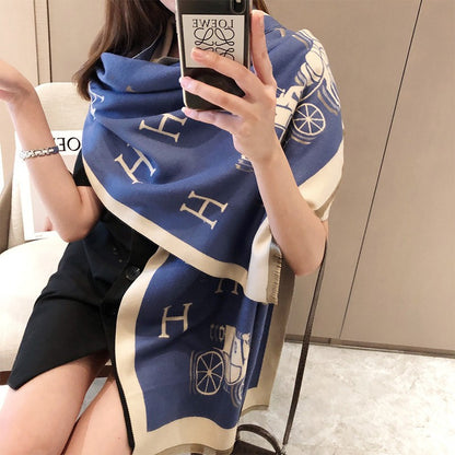 Women's Outer Match Neck Warmer Office Blanket Tassel Warm Scarfs