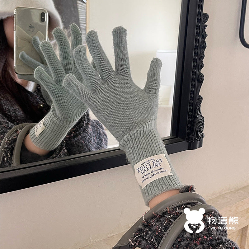 Women's Knitted Touch Screen Thickened Outdoor Keep Gloves