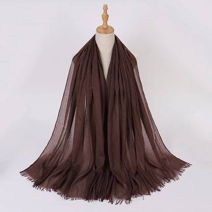 Pure Color Tassel Cotton Linen Hui Gauze Scarfs