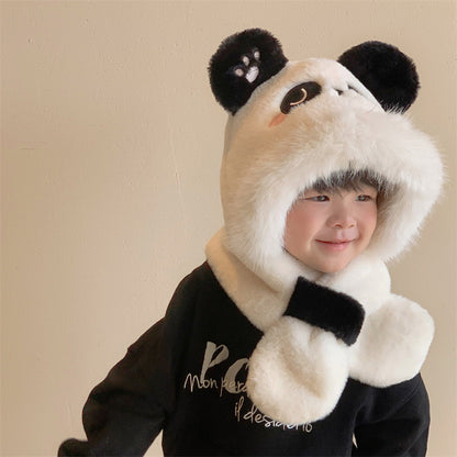 Children's Panda Hat Integrated Winter Cute Super Plush Kids' Headwear