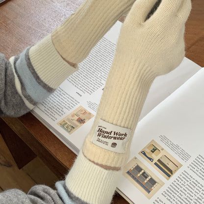 Women's Thermal Knitting Long Touch Screen Open Finger Gloves