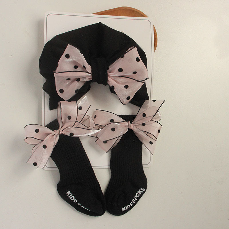 Black White Polka Dot First Month Kids' Headwear