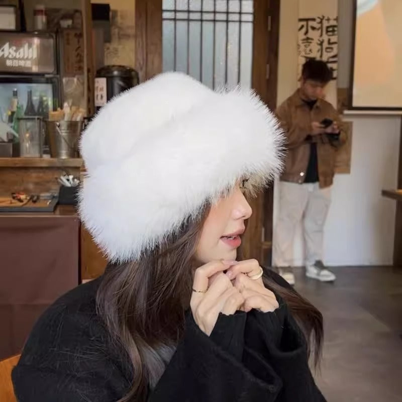 Women's Fashion Plush Bonnet Winter Bucket Hat Street Elegant Hats & Caps