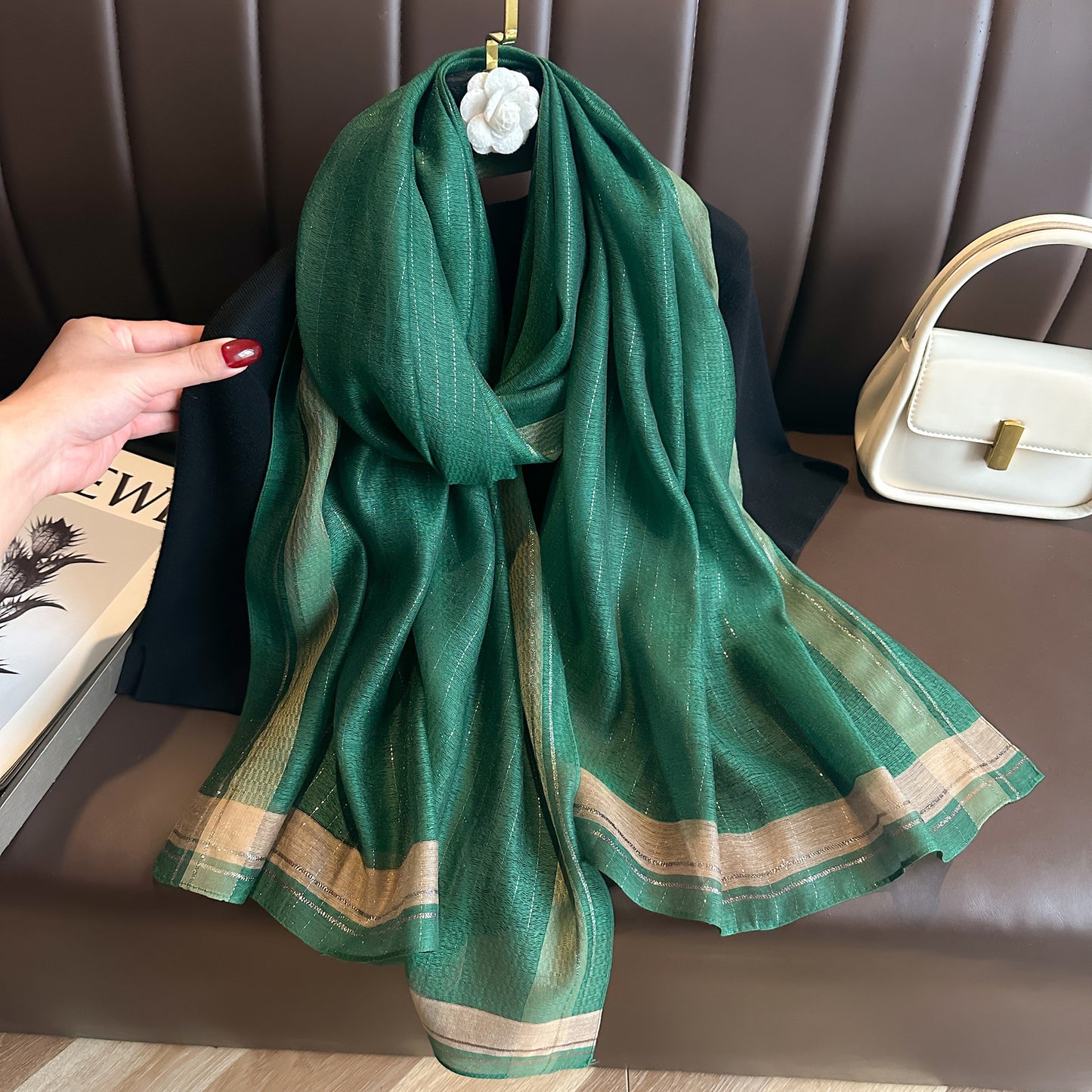 Women's Solid Color Gold Silk Fashion Emulation Scarfs