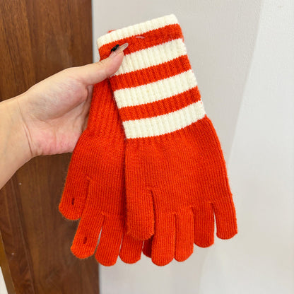 Women's Personalized Fashionable Knitted Warm Winter Extended Striped Open Touch Gloves