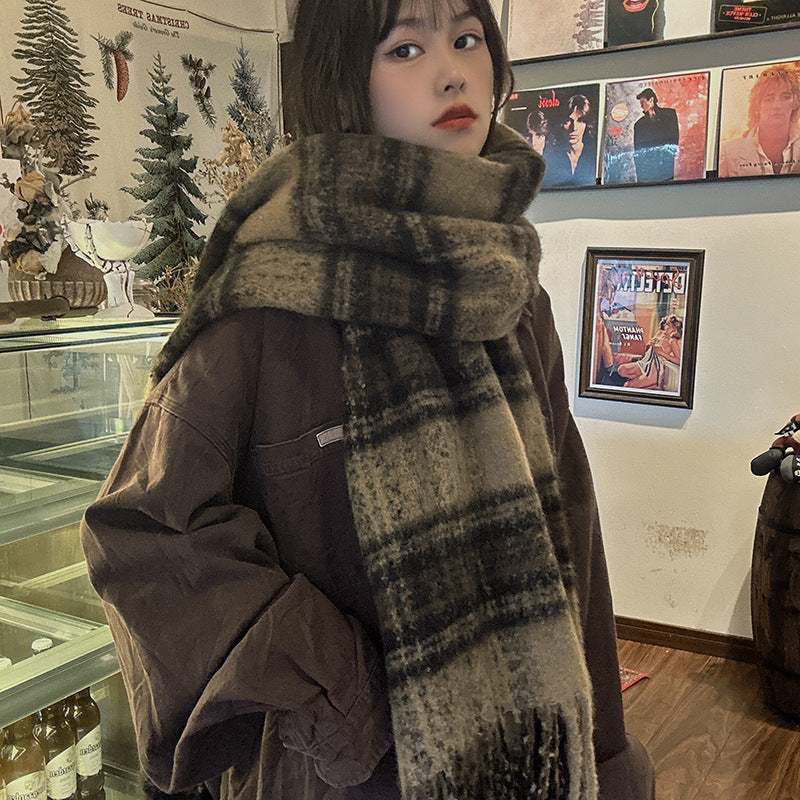 Women's Atmosphere Plaid Versatile Korean Style Tassel Scarfs