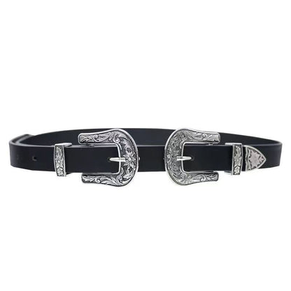 Women's & Men's Three-piece Set Complex Carved Popular Double Belts