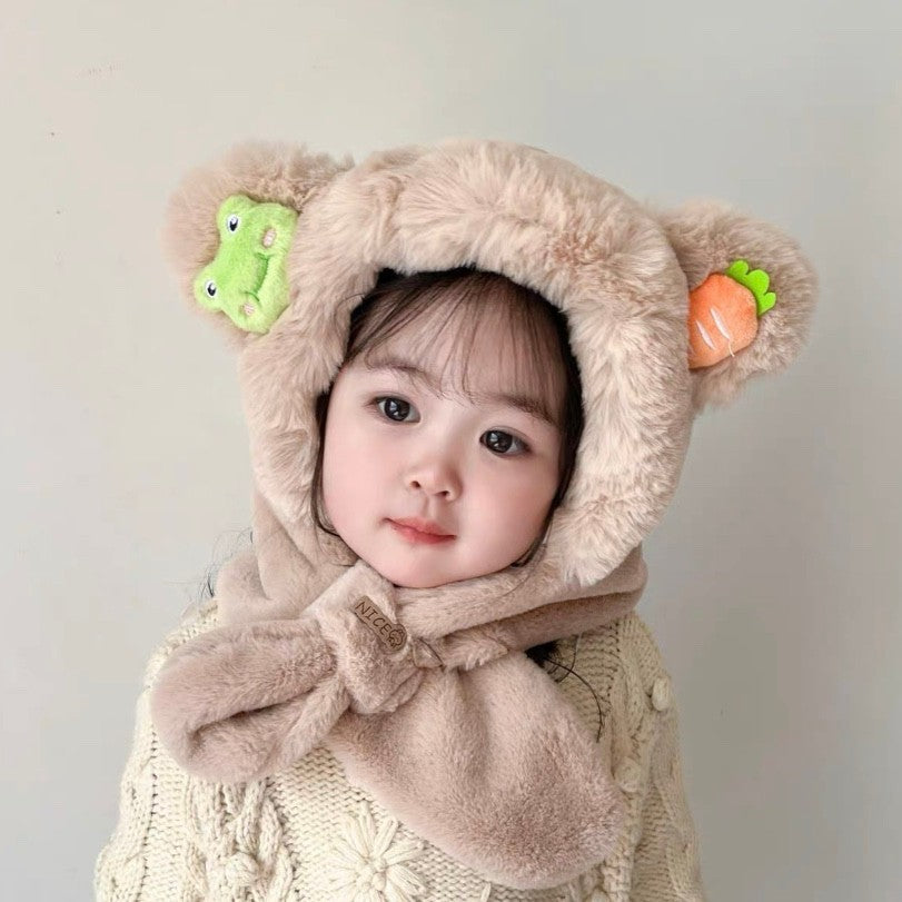 Children's Hooded Suit Fleece-lined Warm Thickened Cold Protection Kids' Headwear