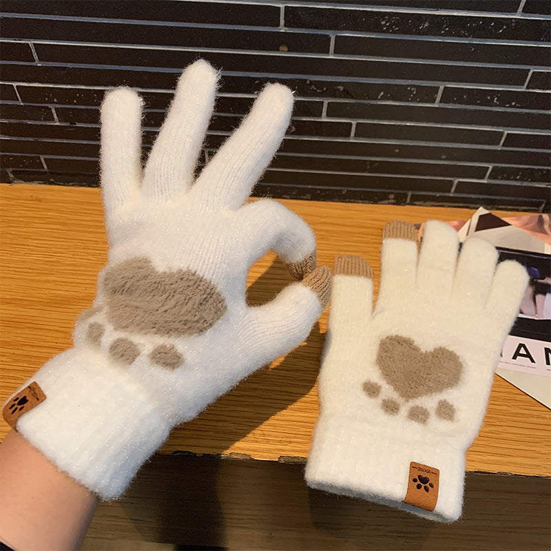 Plush Female Winter Thickened Warm Touch Gloves