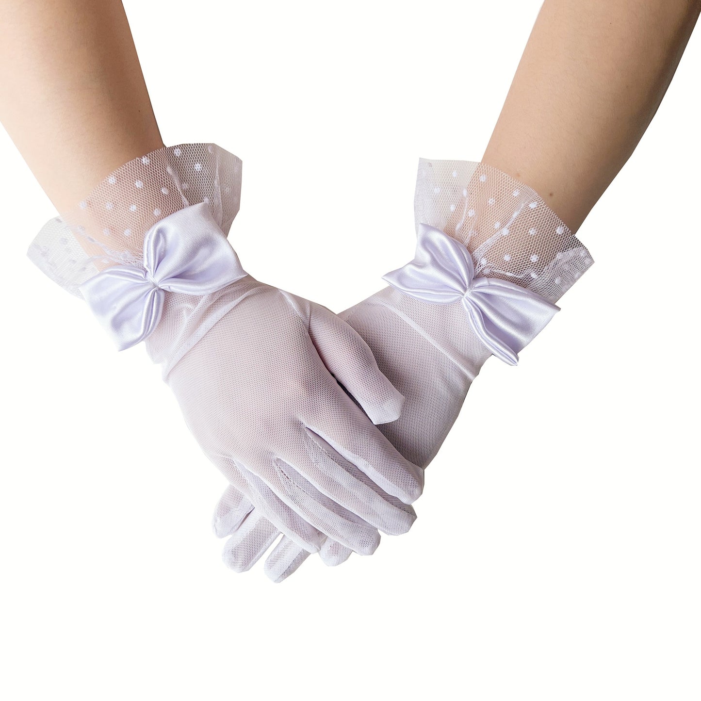 Net Yarn Bow Cute Polka Dot Romantic French Gloves