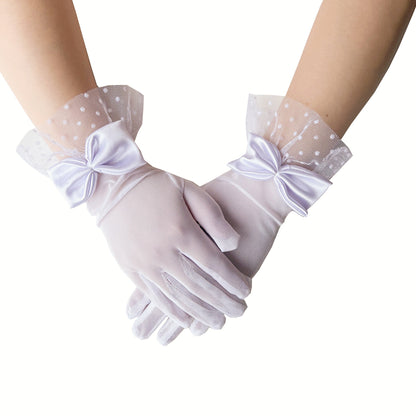 Net Yarn Bow Cute Polka Dot Romantic French Gloves