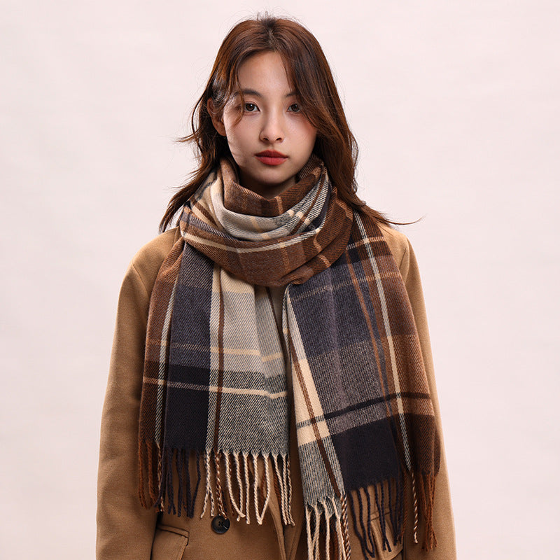 Women's Plaid Korean Thickened British Shawl High-grade Scarfs