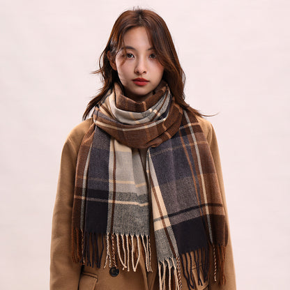 Women's Plaid Korean Thickened British Shawl High-grade Scarfs