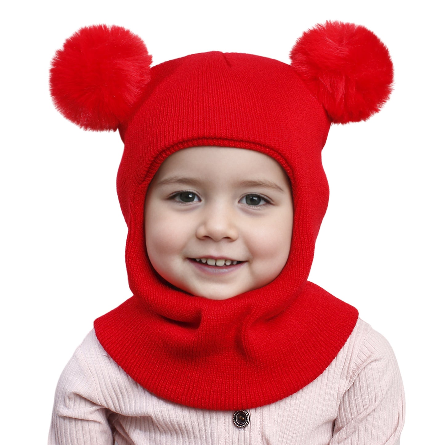 Children's Hooded Suit Solid Color Cute Wool Knitted Kids' Headwear