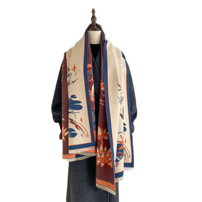 Women's For Retro National Style Lotus Pond Warm Scarfs