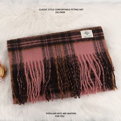 Women's High-grade Plaid Mohair Thickened Warm Korean Scarfs