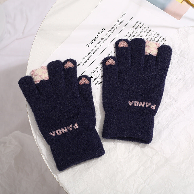 Plush Winter Cycling Knitted Cute Touch Gloves