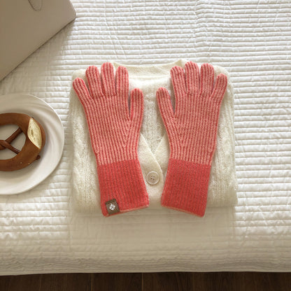 Women's & Men's Two-color Winter Warm Contrast Color Knitted Touch Screen Gloves