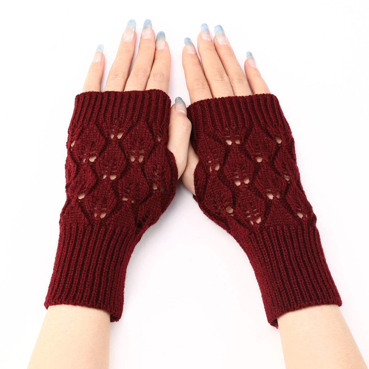 Women's & Men's Short Leaf Knitted Fingerless Wool Keep Gloves