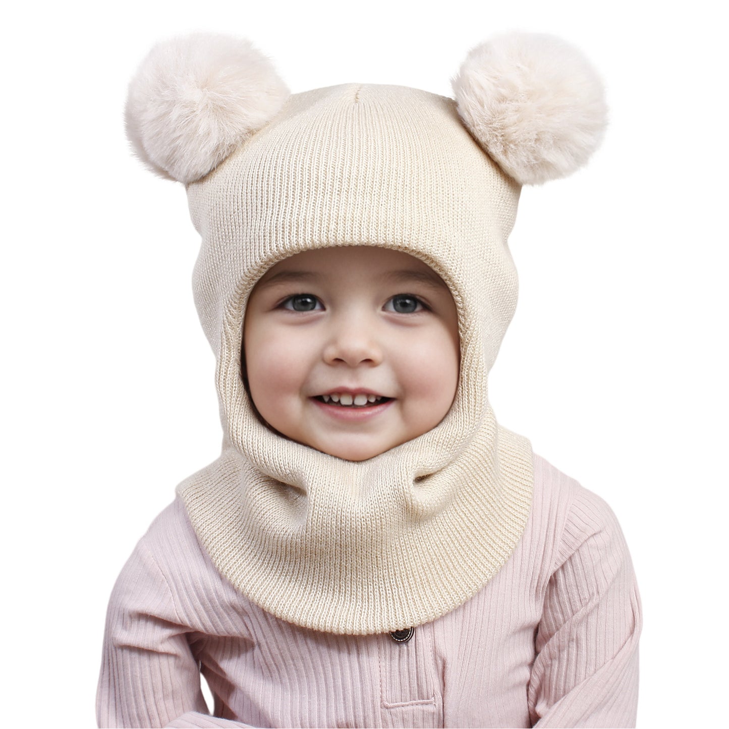 Children's Hooded Suit Solid Color Cute Wool Knitted Kids' Headwear