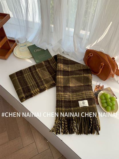 Women's Korean Retro Plaid High-grade Thick Warm Scarfs