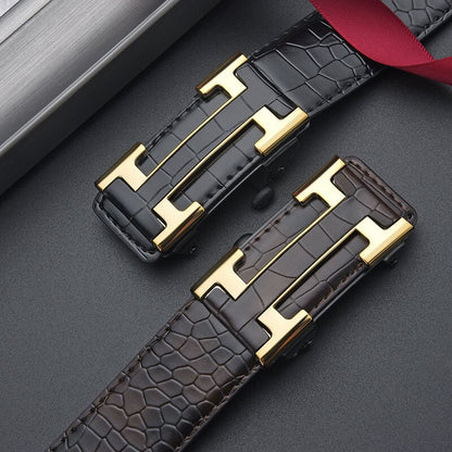 Men's Inner Wear Automatic Buckle Crocodile Pattern Cowhide Simple Business Belts