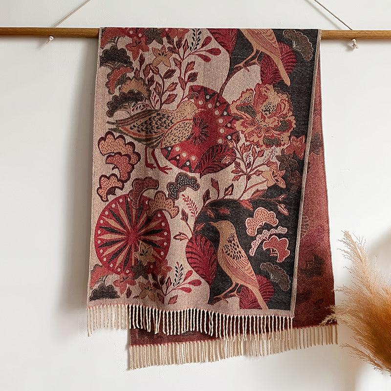 Women's Birds Plants Collision Combined Elegant Going Scarfs