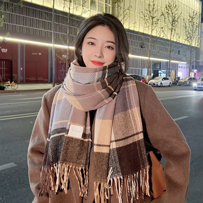 Women's High-grade Plaid Shawl Autumn Versatile Fashion Double-sided Scarfs