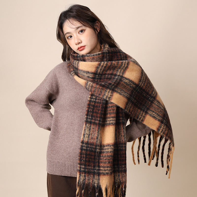 Women's Plaid Korean Thickened British Shawl High-grade Scarfs