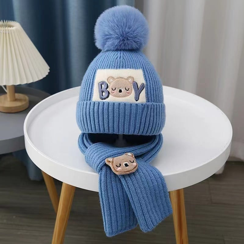 Children's Winter Hat Fleece-lined Thickened Two-piece Suit Kids' Headwear