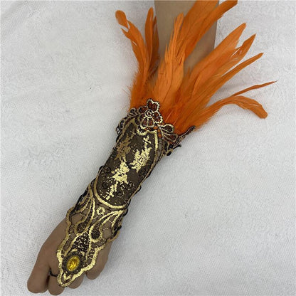 Halloween Feather Gothic Style Hollow Gold Gloves