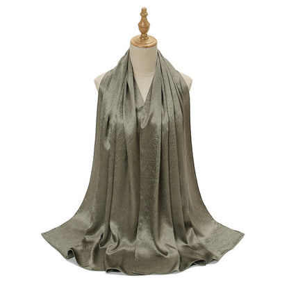 Women's Malaysian Satin Silky Shawl Pleated Solid Scarfs