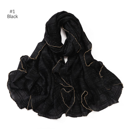 Silk Crumpled Plaid Inlaid Solid Color Scarfs