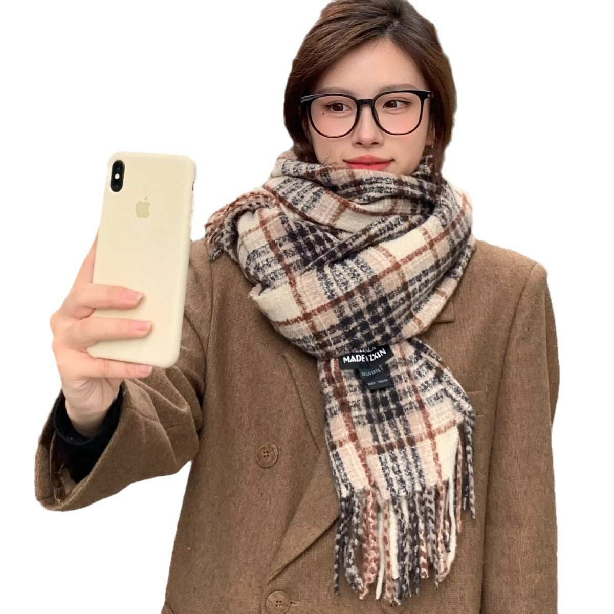 Women's Retro Plaid Thickened Warm Korean Style Scarfs