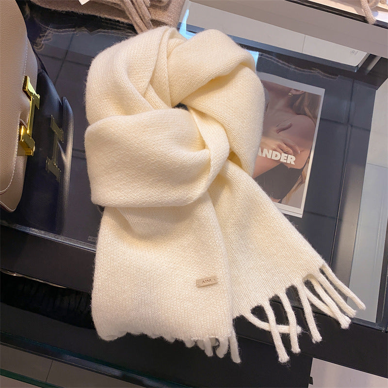 Pure Wool Female Winter High Sense Tassel Warm Scarfs