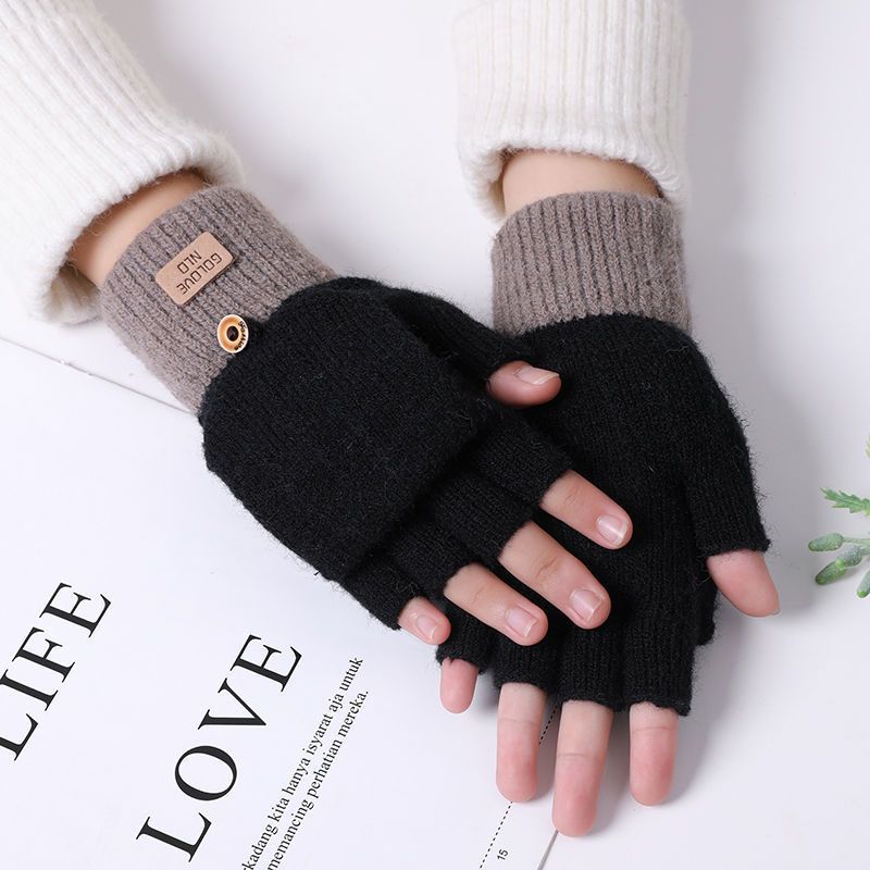 Women's Flip Korean Style Winter Cute Fleece-lined Gloves