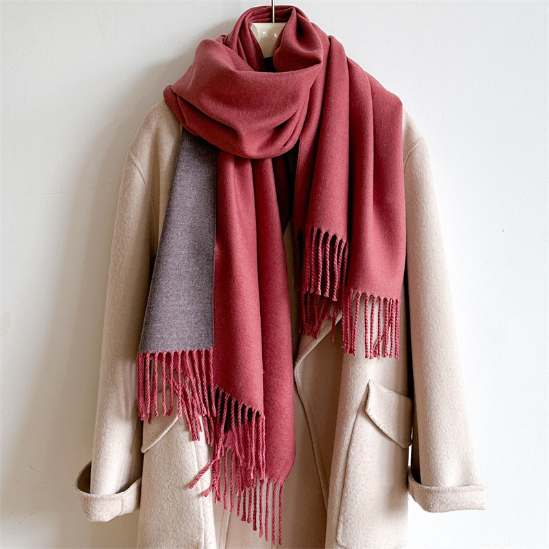 Women's & Men's Cashmere Winter Thickened Warm Double-sided Two-color Scarfs